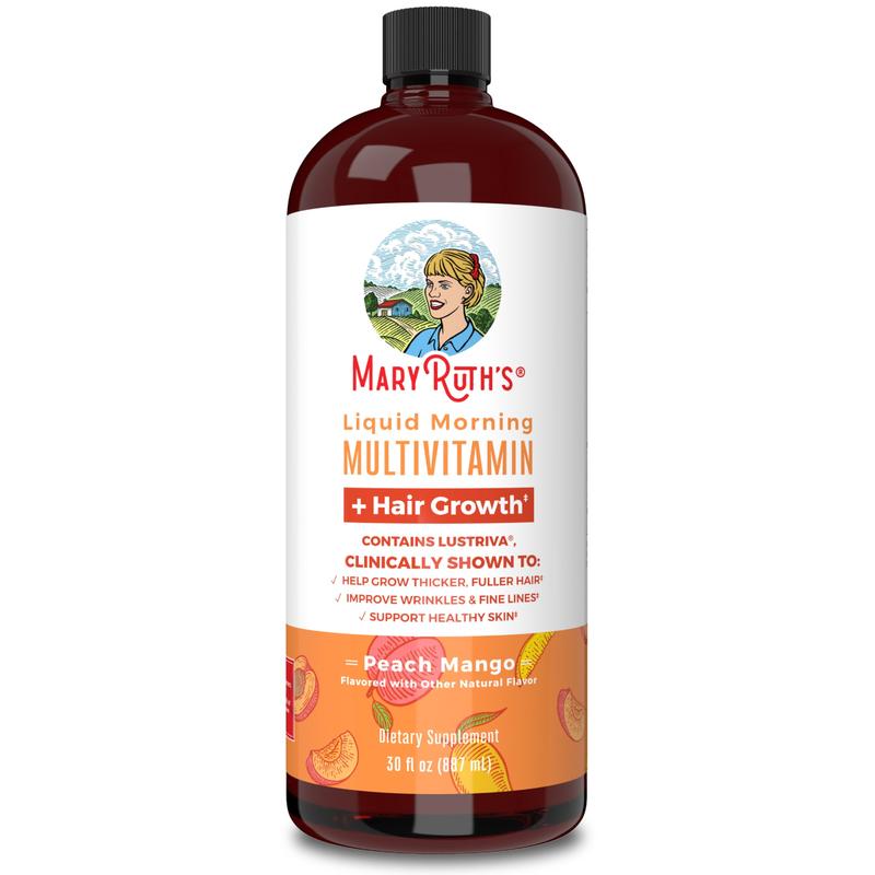 MaryRuth's Liquid Multivitamin + Hair Growth With Clinically Tested Lustriva - Thicker Hair - Reduce Wrinkles & Fine Lines - Haircare - 30 Fl Oz