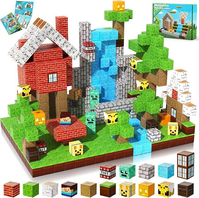 HUIZHOU Blocs de Construction magnétiques-pour Enfants Blocs aimantés,Jouets de Construction magnétiques pour garçons et Filles de 3 à 8 an (Magma Cave 100 pièces