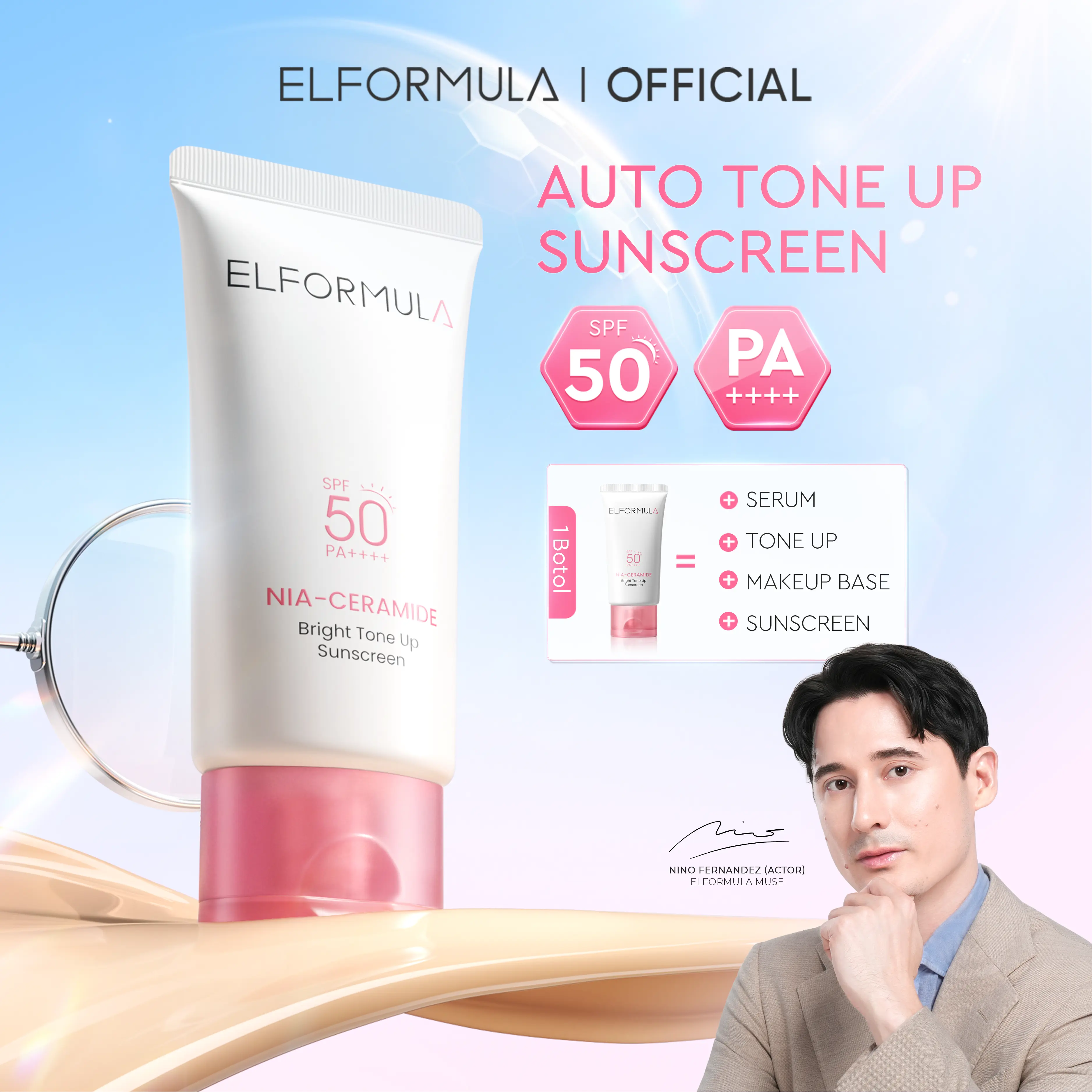 Elformula Nia-Ceramide Bright Tone Up Sunscreen SPF 50 PA++++
