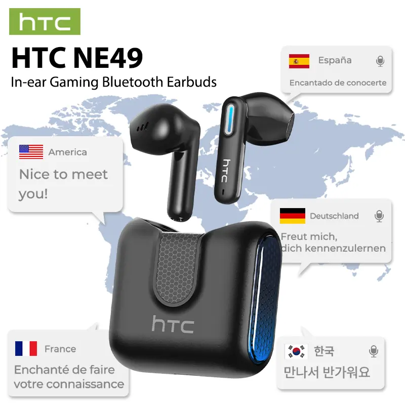 HTC NE49 TWS Wireless Earbuds - Bluetooth 6.0 Gaming Headsets, High Fidelity, IPX5 Waterproof Headphones, Built-in Microphone, Gaming Stuff, Headphones Bluetooth, Mens Gifts, Birthday Gifts for Him, Ideal for Sports