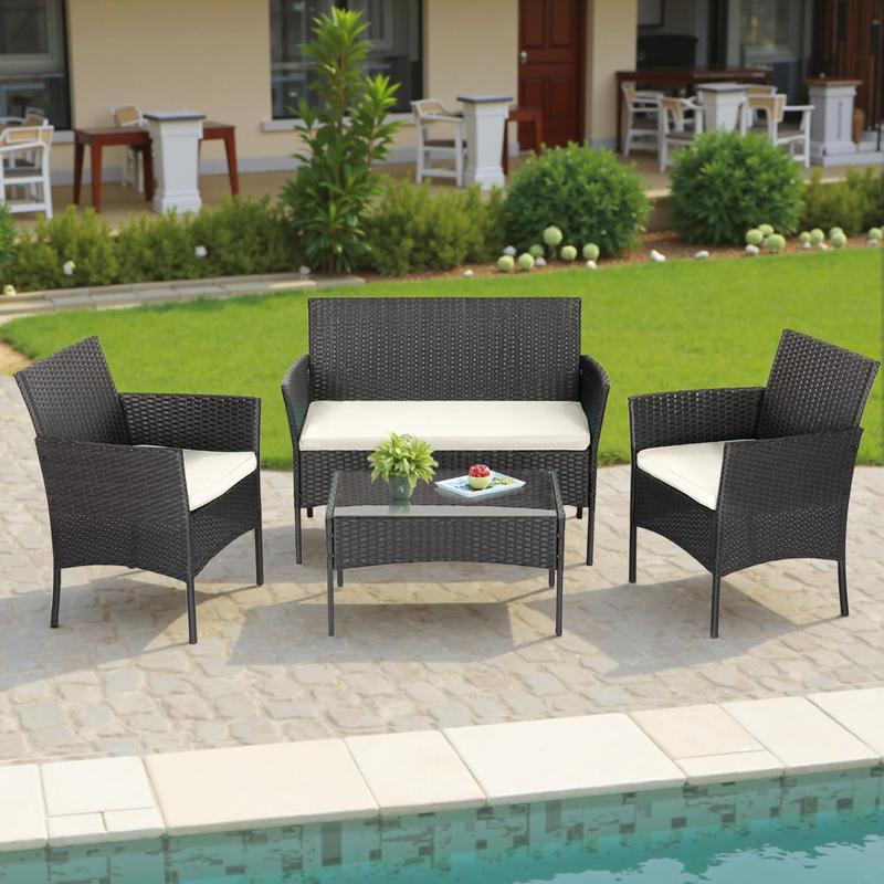 Patio Furniture Set 4-Piece, Outdoor Rattan Conversation Set with ...