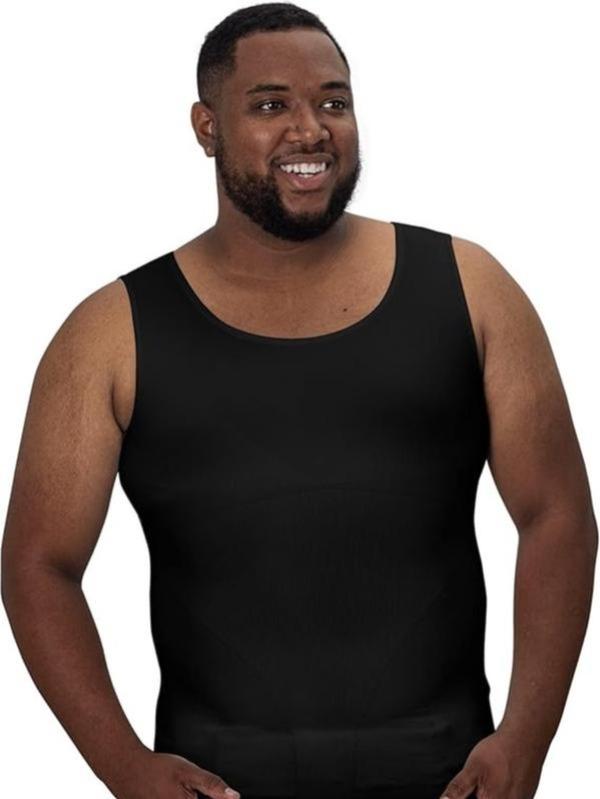 QORE Logiq Men's Compression Tank Top - Plain, Form-Fit Undershirt for Tall Guys with Seamless Slimming Support, Mens Clothing, Tank Tops, Scoop Neck, Extended, M, Shapewear, Fabric, Sleeveless