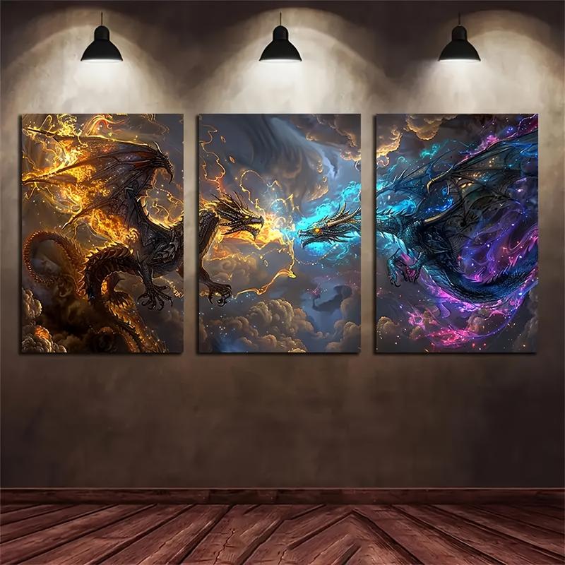 3-Piece Canvas Wall Art Set, Fantasy Dragon Battle TikTok爆款商品分析 - GMV ...