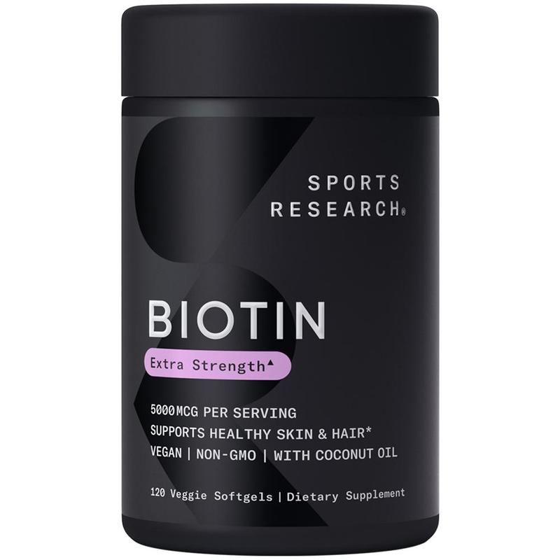 Sports Research Vegan Biotin with Organic Coconut Oil - Biotin Vitamin B7- Non-GMO & Gluten Free