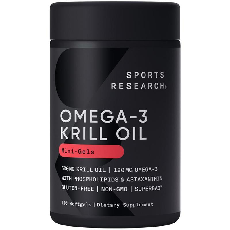 Sports Research Krill Oil Supplement with EPA & DHA Omega 3, Phospholipids & Astaxanthin from Antarctic Krill - Highest Concentration of Krill Oil for Men & Women - 500mg, 120 Softgel Capsules