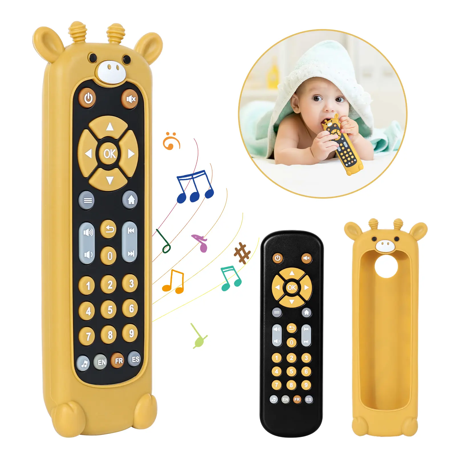 Orzbow Baby Remote Control Toy for 6 Months+ with Music, TV Remote Toy with Realistic Light and Sound - English, French and Spanish for Infant Play Remote Musical Toys, BPA Free,back to school