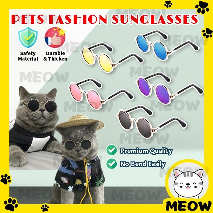 Cat & Dog Sunglasses With Gold Chain Set - Retro Pet Glasses & Adjustable Necklace For Small Pets (Green)