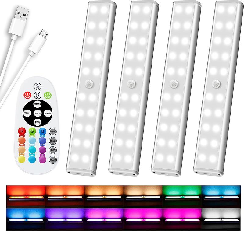 Diomart Rechargeable RGB Under Cabinet Lights Remote Control - Cordless Magnetic, Dimmable Touch Control, 30/45/60-Min Timer, Indoor Closet Lighting Fixture