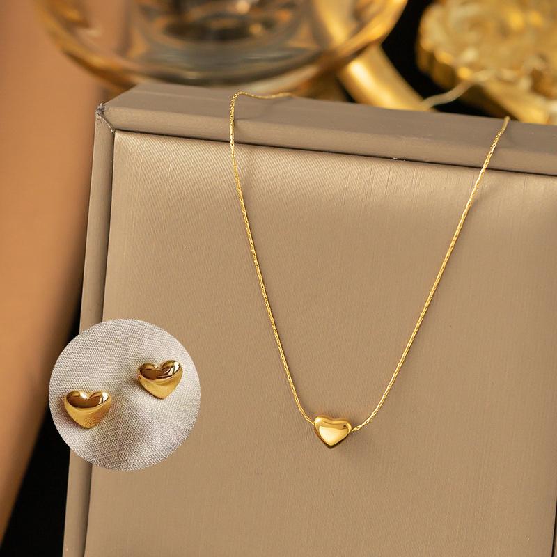 查看[2PC necklace + earrings, simple and exquisite, small heart-shaped ...