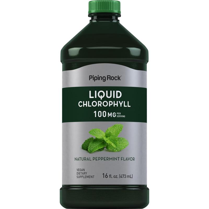 Piping Rock Liquid Chlorophyll (Natural Peppermint), 100 mg (per serving), 16 fl oz (473 mL) Bottle Healthcare Vitamin