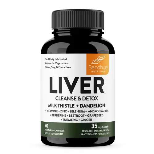 【Sandhus】Liver Cleanse & Detox Supports, 11 Ingredient Blend Milk Thistle, Dandelion, Turmeric, Ginger Extract, Vitamin E, Grape Seed Supplement