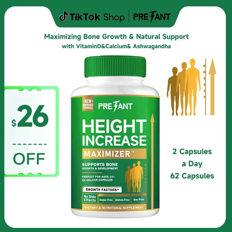 PRETANT-Growth Capsules to Grow Taller - Height Increase Maximizer with Calcium for Bone Strength -Natural Get Taller Supplement - Dietary Edible Healthcare Fitness