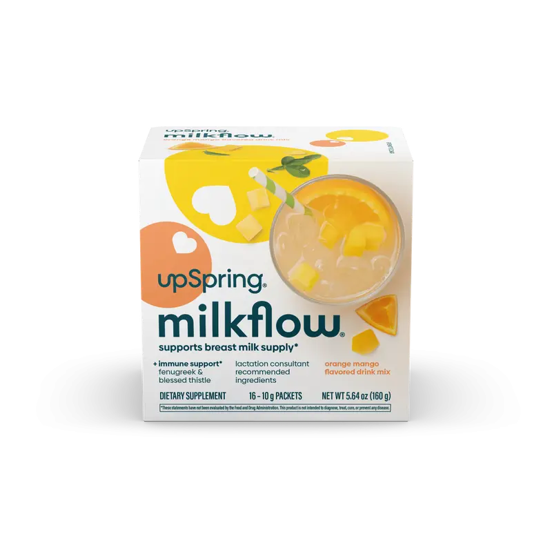 UpSpring MilkFlow Drink Mix Fenugreek &  Vitamin C&D for Immune Support, Orange Mango