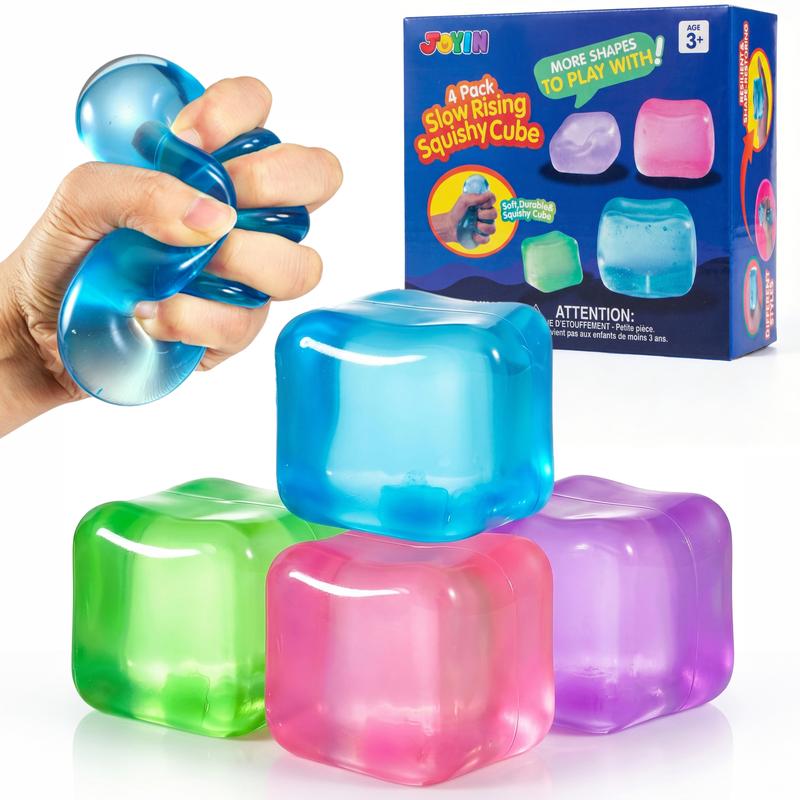 JOYIN 4 Pack Stress Cube, 2'' High Density Cube Fidget Toy, Stress Relief with Slow Rising Sensory Squishy Toys for Kids Adults, Birthday Gifts, Party Favors, Classroom Prizes for Boys Girls,  Butter Stick Squishy