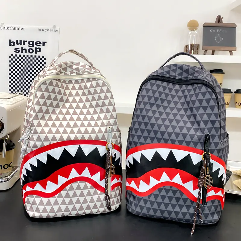 Durable PU Business Backpack with Laptop Compartment, Plaid Shark Print, Spacious for Work and School for Men 2026