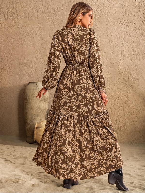 thumbnail image 2 of Women's Boho Floral Maxi Dress 2024 - Long Puff Sleeve Summer Beach Dress 2 of 11