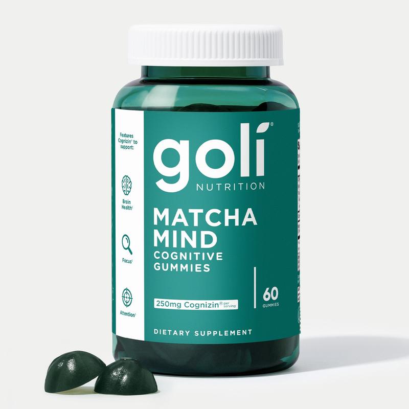 Goli Matcha Mind Gummies - Green Tea Leaves Powder with Cognizin for Focus, Attention and Brain Health, Vegan, Non-GMO, Gluten-Free & Gelatin Free