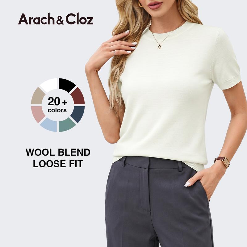 Arach&Cloz Women's Wool Blend Loose Fit Summer Sweater Top Short Sleeve Crew Neck Soft Casual Pullover SummerVibes 2026 Fitted Knitwear Womenswear Womenswear Womenswear