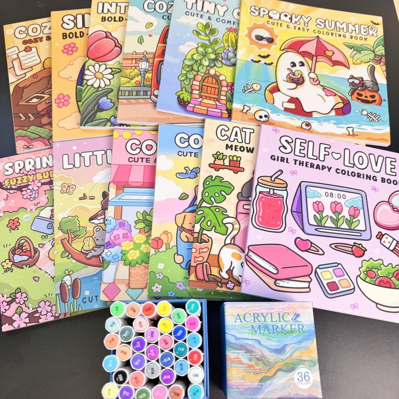查看[12-Piece Thick Coloring Book Set with 36 Colors, Coloring Book ...