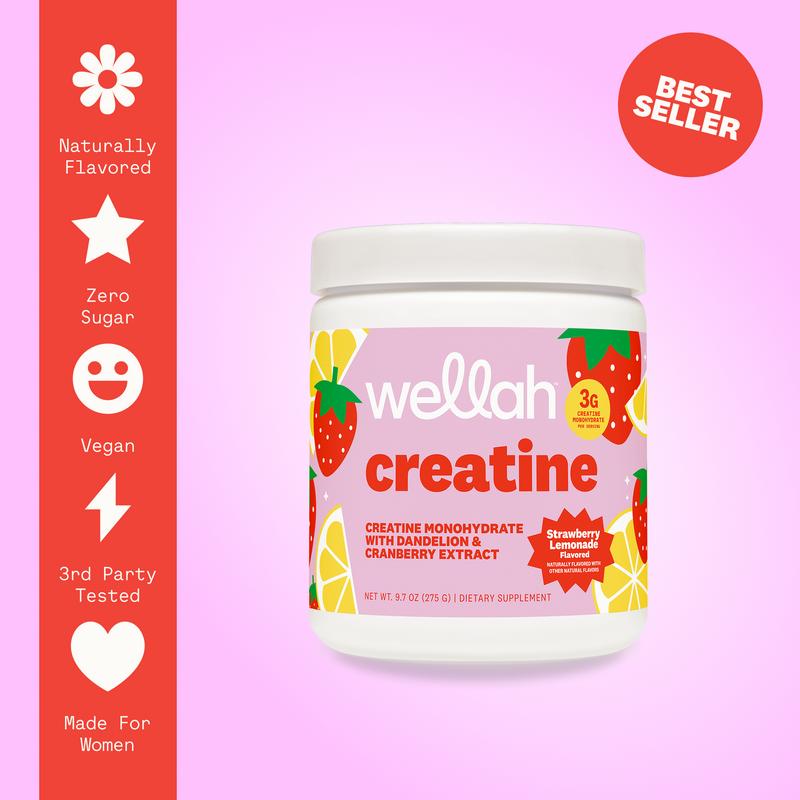 Wellah Creatine - 50 Servings, Unflavored & Strawberry Lemonade Flavor, 3g Creatine, Joint Health Supplement for Fitness & Healthcare