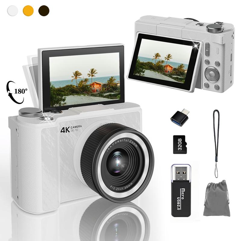 Digital Camera for Photography  with Fill Light, 4K Vlogging Camera, 16X Digital Zoom Compact Cameras, 180°Flip Screen Camera, 48MP Vlogging Camera with 32GB Card, Point and Shoot Digital Cameras
