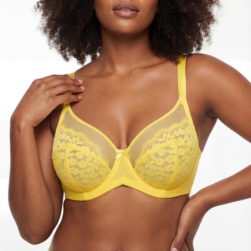 Lacsper Daisy Floral Lace Comfort Bra Plus Size Minimizer Full Coverage Underwire Supportive Under Band Non-Padded Unlined