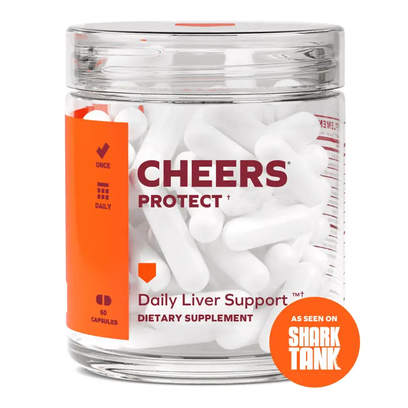 Cheers Protect | Daily Liver Supplement for Drinkers with L-Cysteine + DHM | Increase Glutathione Levels | 30 Doses | Cysteine, Dihydromyricetin, Milk Thistle, Prickly Pear, B-Vitamins, Ginger