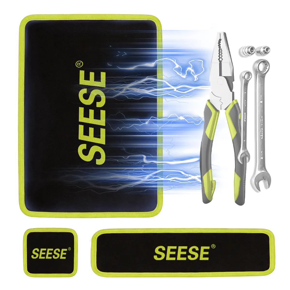 【FathersDayGift】SEESE 3PC Flexible Magnetic Tool Mat & Tray Holder - Magnetic Tool Tray, Flexible Magnetic Mat, PVC & Non-Slip for Garage Workshop, Auto Repair Tools