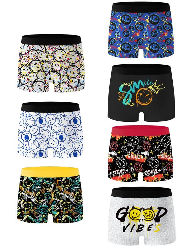 7-Pack Boys' Boxer Briefs Set, Printed Comfortable Soft Cute Student Underwear, Casual Youth Underwear, Outdoor Sports Boxer Shorts, Home Wear