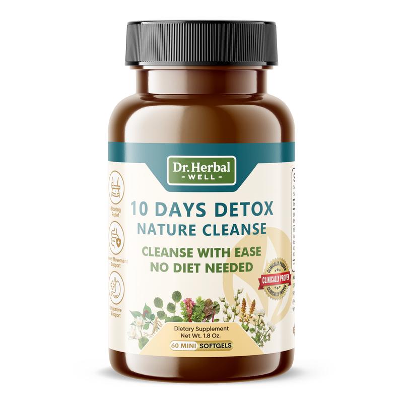 DR. HW 10 DAYS NATURAL DIGESTIVE WELLNESS Support 100% Natural Herbal Supplement (60 Mini Softgels) Edible Fitness