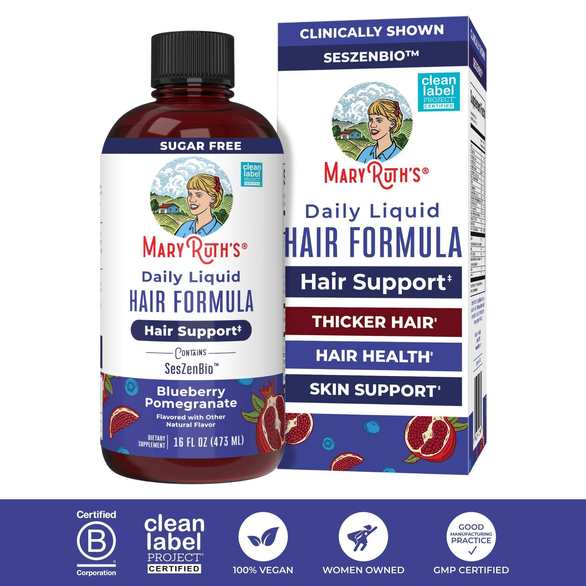 MaryRuth's Daily Liquid Hair Formula - Hair Support - Thicker Hair for Women - Healthy Hair Habits - With SesZenBio - Biotin - Vitamin C - 16 fl oz