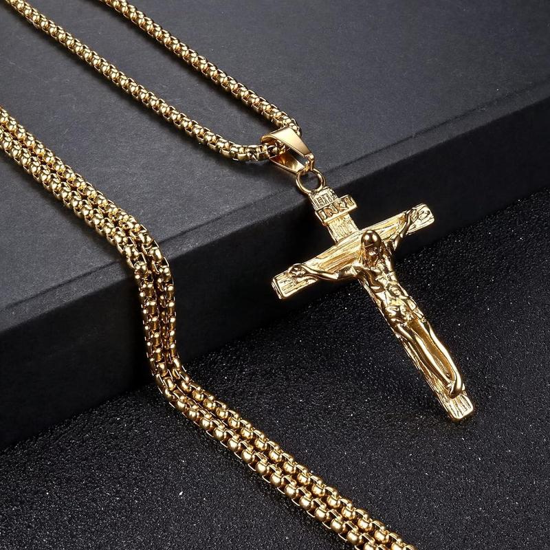 查看[FLORIDECO Stainless Steel Jesus Cross Pendant Necklace for Men 61cm ...