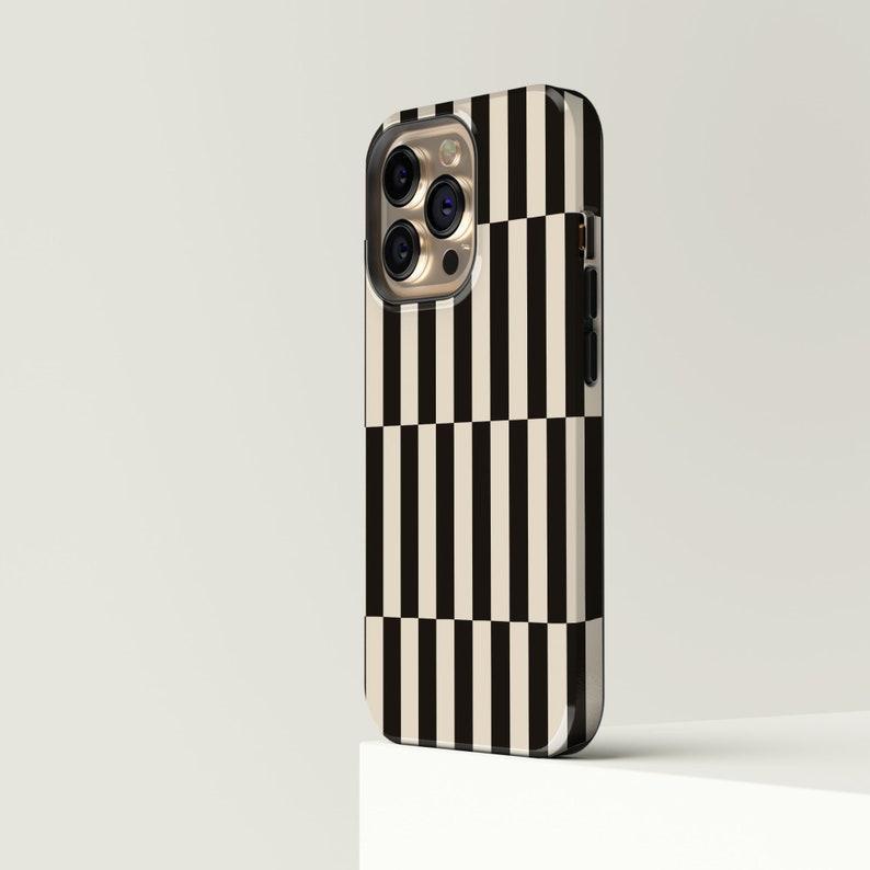 Tall Checkered Black & Cream 2-in-1 Tough Smartphone Case with Premium Screen Protector - Protective, Durable, Shock-Absorbing, Stylish Cellphone Accessory for iPhone 17 ProMax 16 Plus 15 14 13 12 11 & Samsung Galaxy S26 S25 S24 S23 S22 S21 (MFL73), Acces