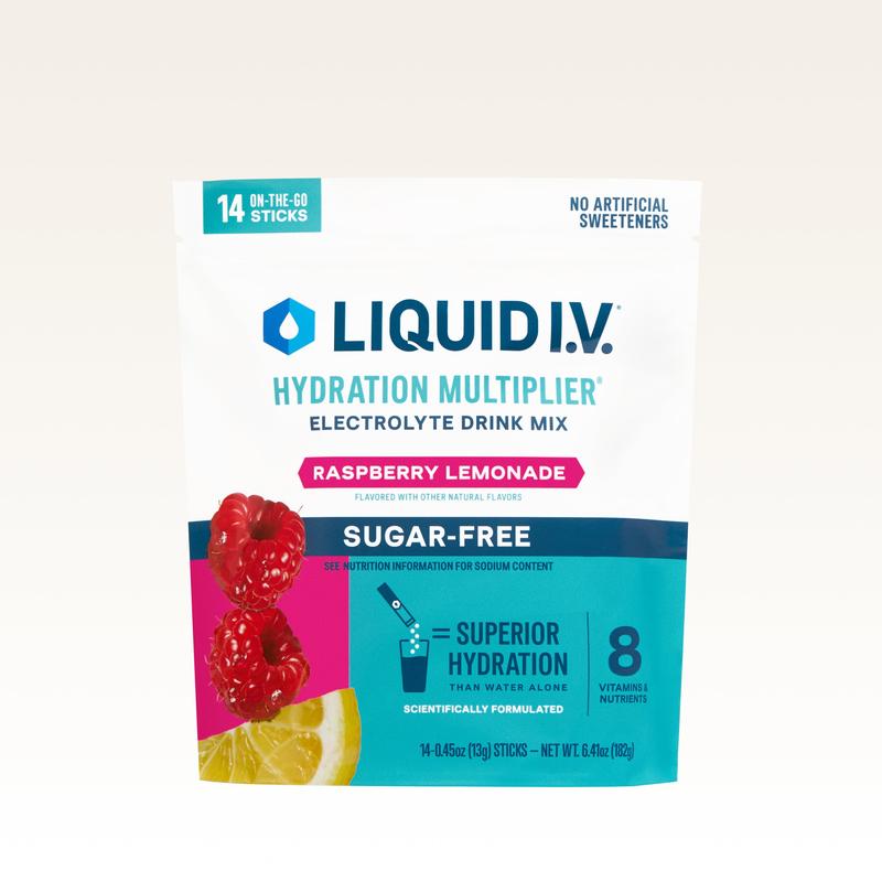 Liquid I.V. Sugar-Free Hydration Multiplier - Raspberry Lemonade - Hydration Powder Packets | Electrolyte Powder Drink Mix | Convenient Single-Serving Sticks | 8 Vitamins & Nutrients | 1 Pack (14 Servings)