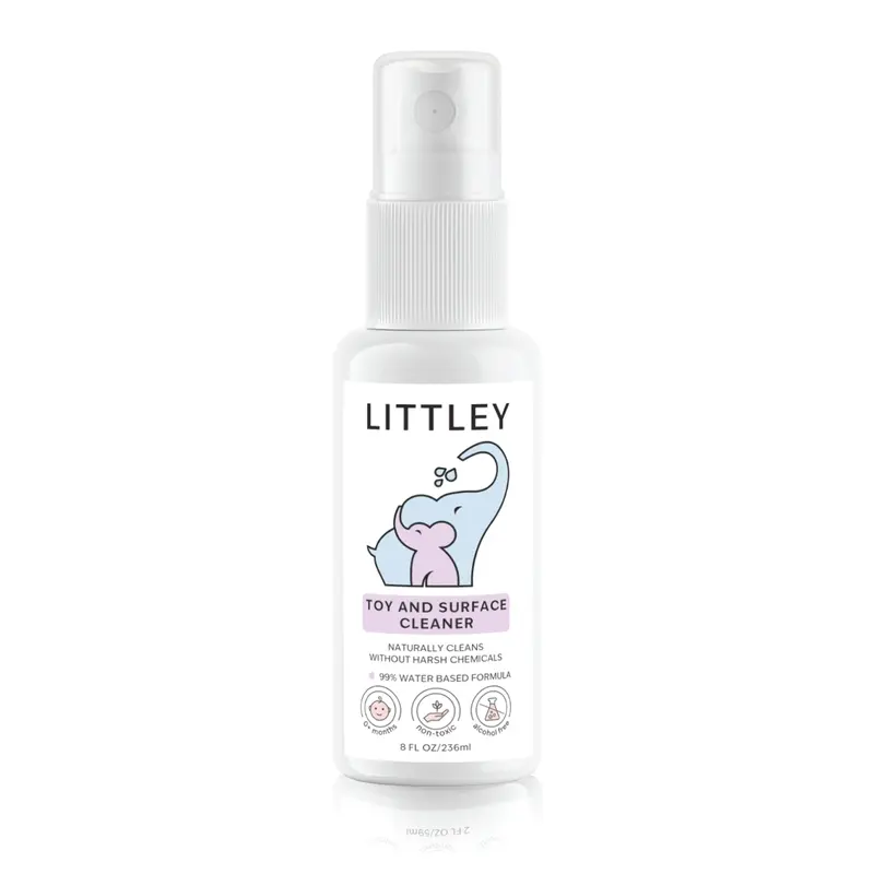 Littley 2oz infant & toddler toy and surface cleaner | fragrance-free HOCl spray for baby toys, high chairs and diaper bags