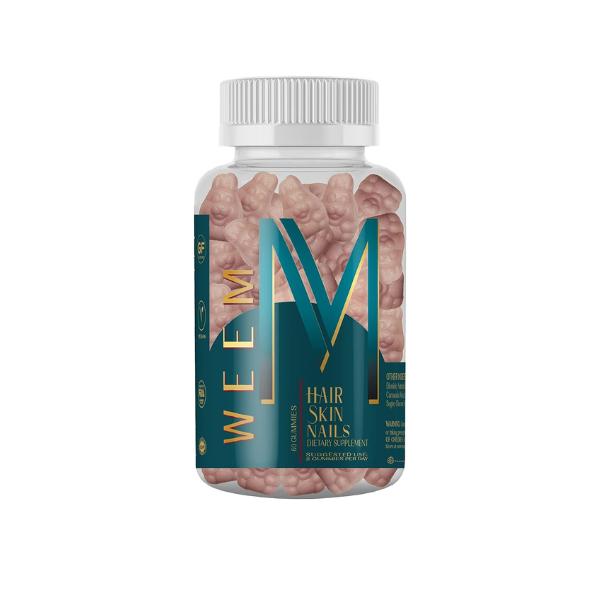 Weem Hair Skin & Nails Gummies - Vegan, Plant Based, Gluten Free. Natural Edible Vitamin Supplement America's #1 Hair Skin Nails Brand.