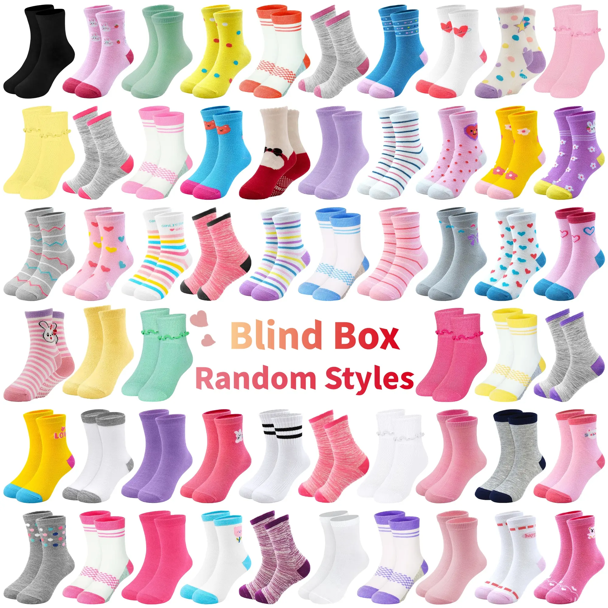 TPHON Girls Socks 24-Pack Surprise Blind Box, Cute Knitted Calf High Assorted Styles for Girls Ages 1-14, Breathable Comfy Daily Wear, Casual Daily Socks, Knitted Socks,back to school