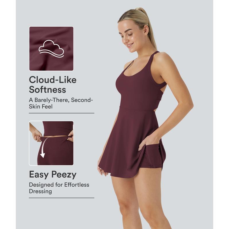 Halara Backless Sleeveless Criss Cross Active Spring Dresses for Women - Easy Peezy, Dresses with pockets for Yoga Workout Running, Women's Sports & Outdoor Clothing