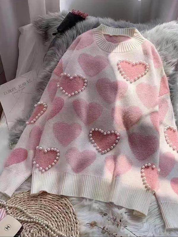 Heart Round Neck Dropped Shoulder Sweatshirt