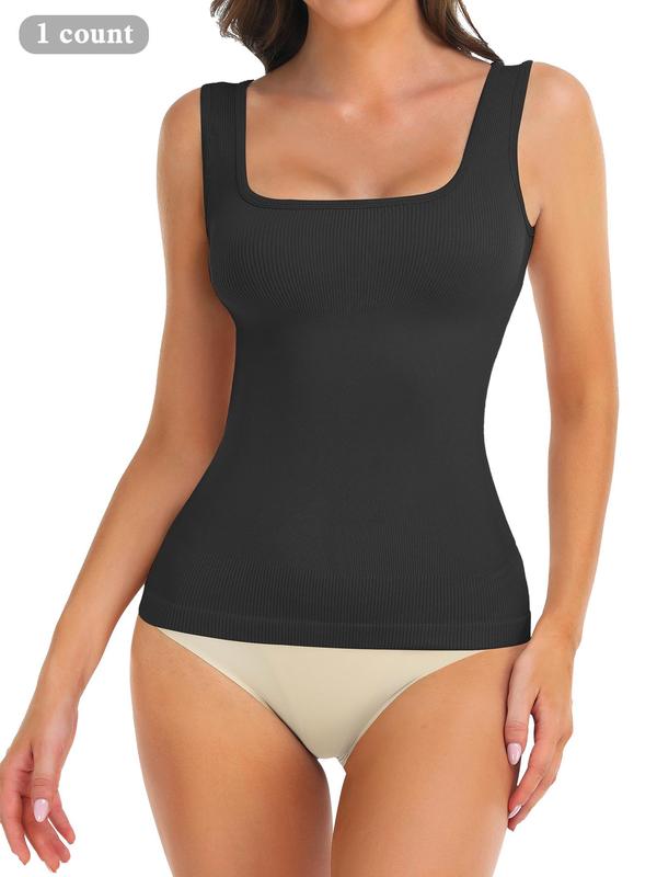 Women's Tummy Control Shapewear Tank - Seamless Compression Camisole With Square Neck