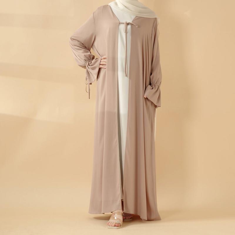 Women's Elegant Plain Open-Front Abaya - Essential Zoom Design, Tie Closure, Pockets (MOA309) | Modest Fashion, Muslim Fashion Modest Outfits
