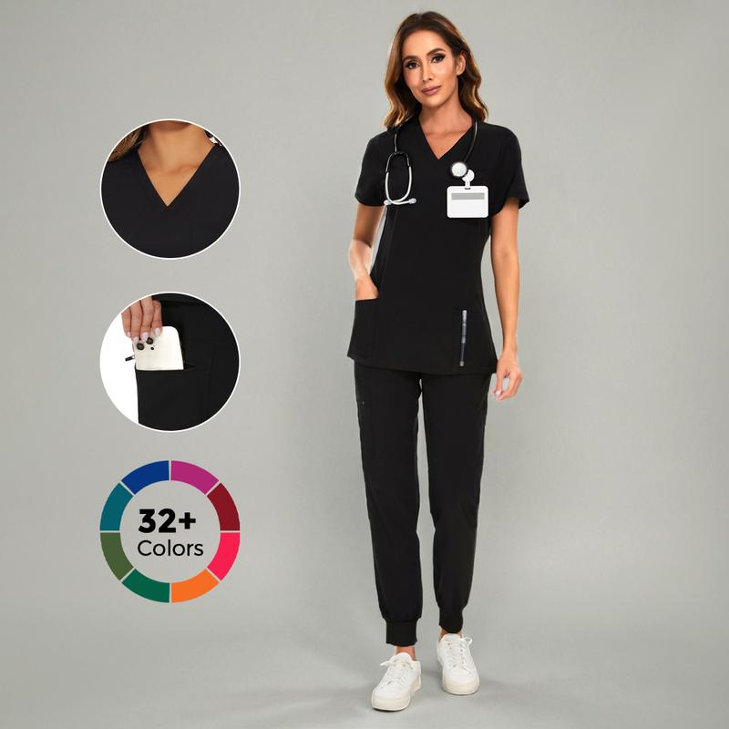 COZYSCRUBS Luna Vital Set for Women - Stretch V-Neck Scrub Top & Jogger Pant with 8 Pockets, Workwear, Uniforms