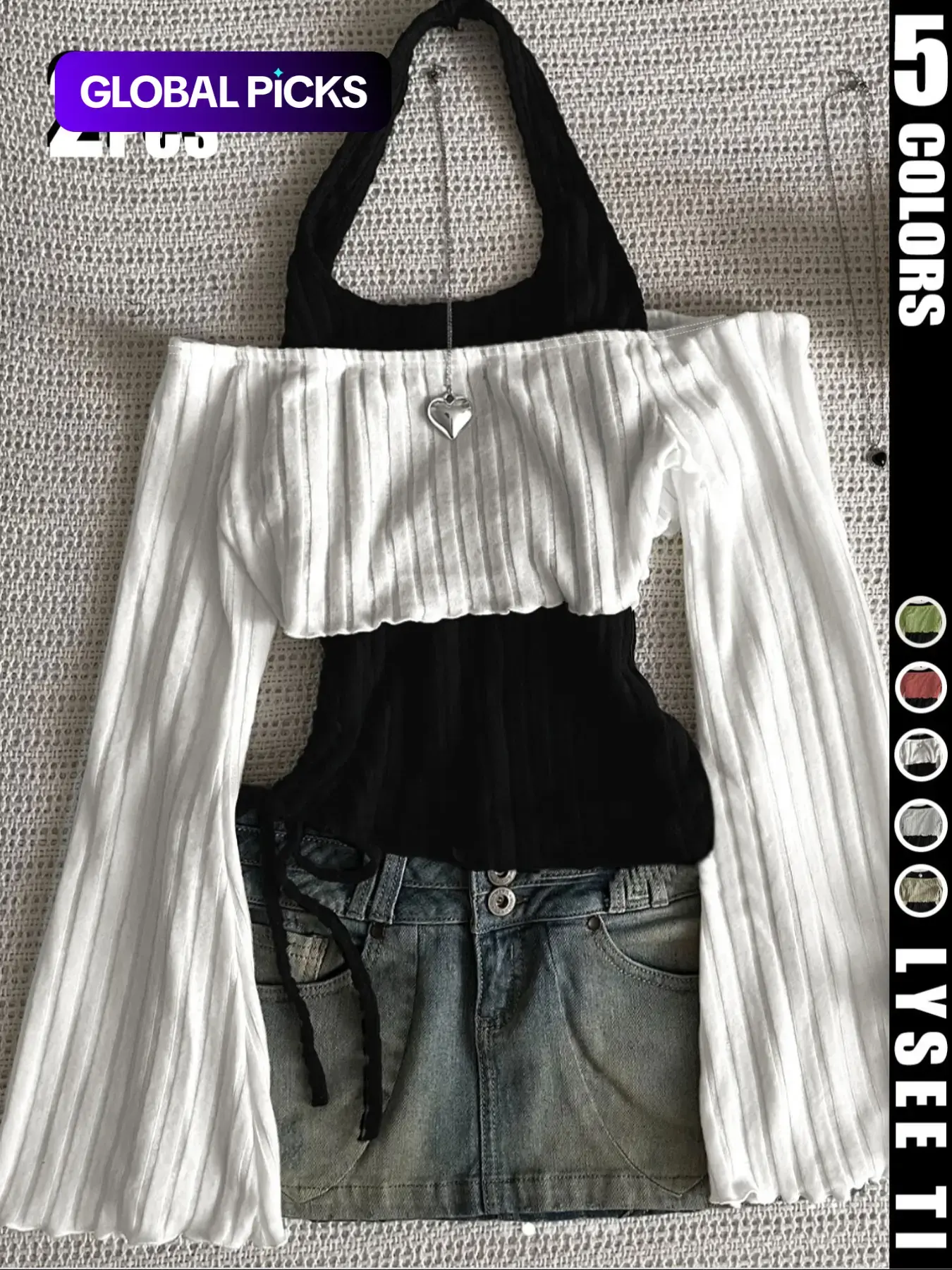 2-Piece Set Fashion Casual Women's Halter Neck Solid Color Top & Off Shoulder Top, Womenswear