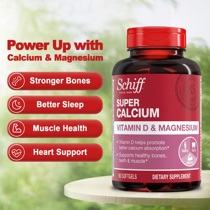 Schiff Super Calcium 1200mg Plus Magnesium with Vitamin D3, 90 softgels - Calcium Supplement (Pack of 2) Healthcare Dietary Fitness Edible