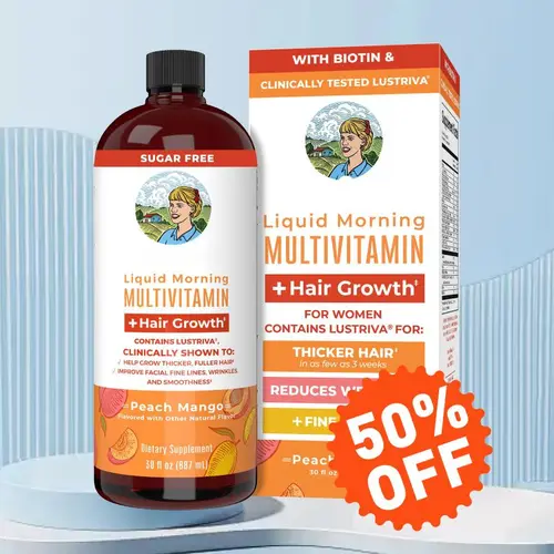 MaryRuth's Liquid Multivitamin + Hair Growth With Clinically Tested Lustriva - Thicker Hair - Reduce Wrinkles & Fine Lines - Vegan - 15.22 Fl Oz