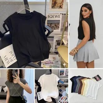 MF — (Preço de Liquidação)Camiseta Básica Estilosa de Caimento Solto (7 Cores) e Regata Básica de Caimento Solto