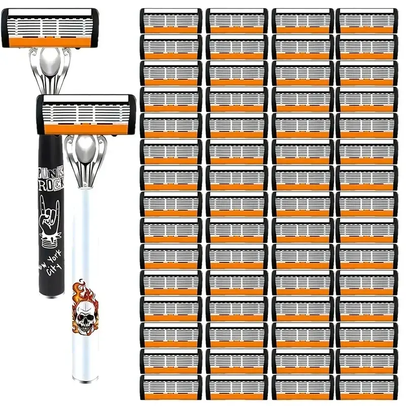 查看[Men's Manual Shaving Razor Set with 2 Handles & 30/60 Replacement ...