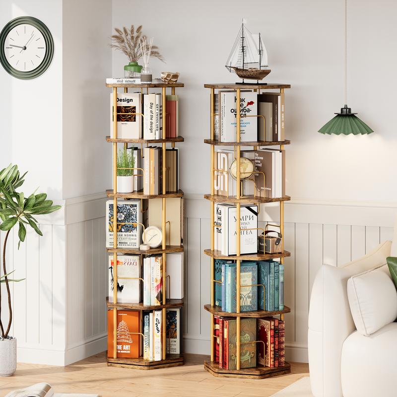 查看[IRONCK 5-Tier 360° Rotating Bookshelf, Round Spinning Bookcase for ...