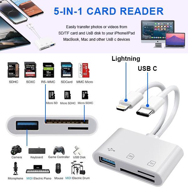 5 in 1 SD card reader compatibility and ports