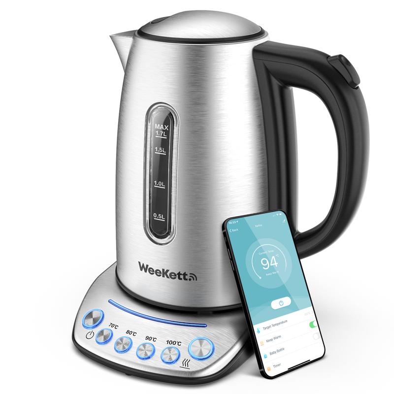 Smart Waterkoker van WeeKett - spraakbesturing met Alexa, Google & Siri, variabele temperatuurregeling, warmhoudbaar, roestvrij staal, BPA-vrij, energiezuinig, 2200 W, 1,7 l